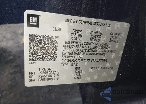 2020 Chevrolet Tahoe Police z USA, uszkodzony, nr VIN 1GNSKDEC6LR248306